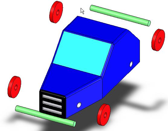 Note: Insert Wheels: As there are two axles the last step Will have to be repeated to bring in the Second axle. To insert wheels repeat the method used to insert the axles.