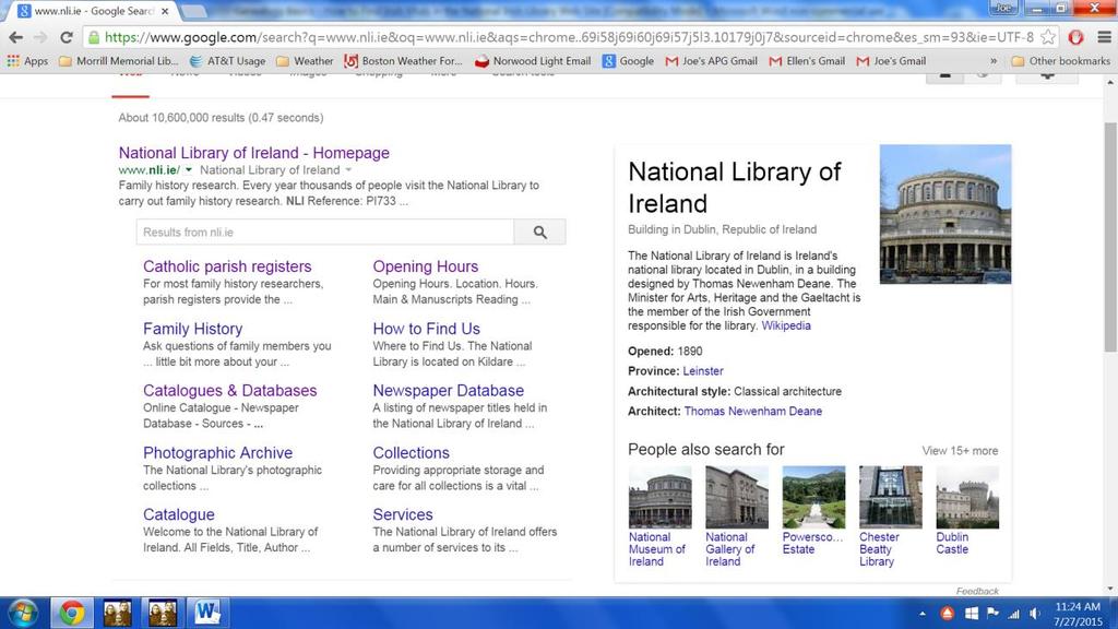 NATIONAL LIBRARY OF IRELAND HOME PAGE url: www.nli.