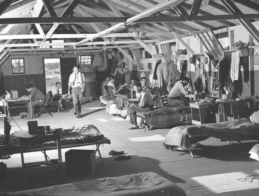Uprooted: Japanese American Farm Labor Camps During World War II 1942 Russell Lee FSA Photographs: The Camp Sites OCHC Lee #008 Interior of converted Civilian Conservation Corps barracks at the camp