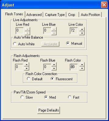 in the Use Flash box Too Bright Set Correctly Too Dark Optimizing Live Color Balance The live preview/capture