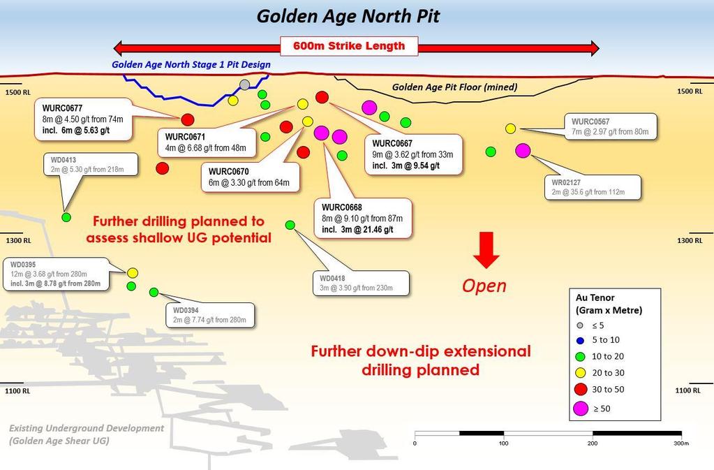 GOLDEN AGE NORTH Amenable to open pit & underground drilling mining Underground access within 200m of the Golden Age