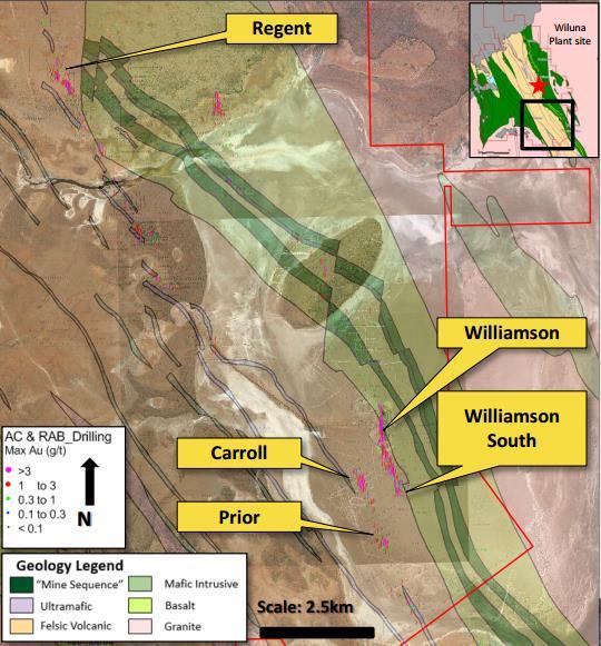 LAKE WAY LARGE TONNAGE FREE MILLING POTENTIAL High priority targets identified to extend free milling mine life Williamson Mineral Resource of 322koz Regent Mineral Resource of 270koz including 78koz