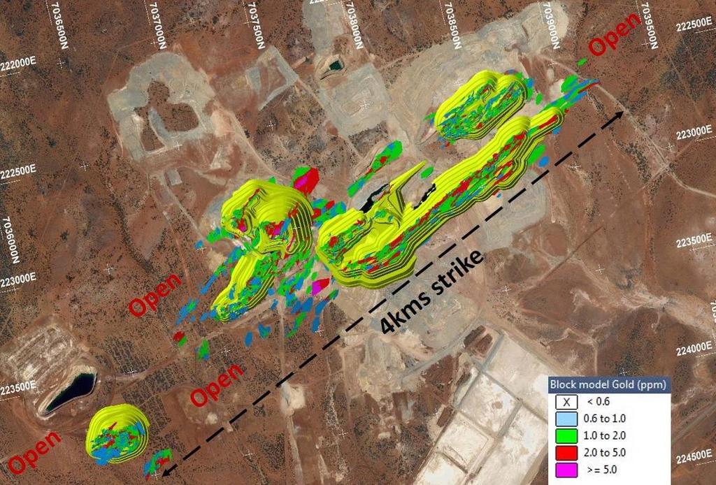 MATILDA OPEN PIT MINE Soft, deeply weathered oxide ore Grade increases below depletion zone 10km of stacked, repeating gold lodes with very limited drilling outside immediate mine plan Very limited