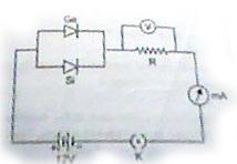No current flows in the circuit. 16. From the given graph identify the knee voltage and breakdown voltage. Explain? (2) *17. Germanium and silicon junction diodes are connected in parallel.