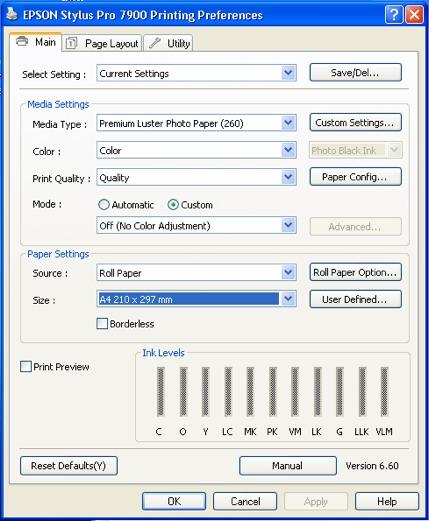 Printing Windows Type 2 Driver Select *Off (No Color