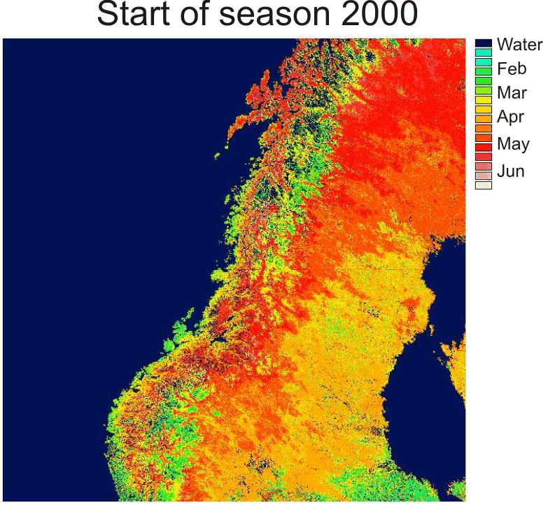 Monitoring start of spring -- and climate change Spectral vegetation