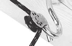 Tie a Black Drop Rope to each Webbing Strap (E) using a figure-eight knot. Pass free end of rope through the sewn Webbing Strap eye.