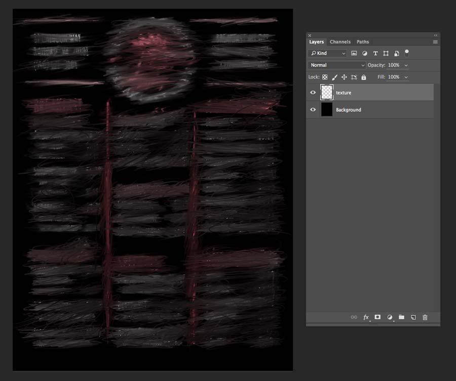 Next, open Photoshop and create a new document the same size as your Illustrator layout. Turn Off the background layer and on a new layer, create a texture.