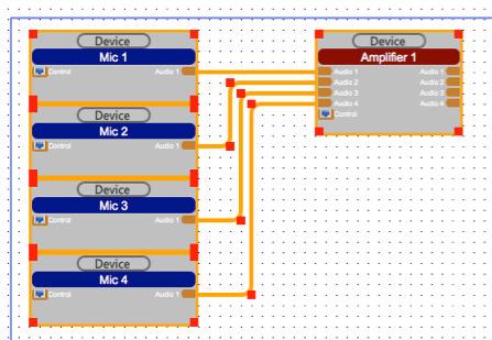In the example, we have 1 x amplifier and 4 x microphones. b) Copy and paste the modules.