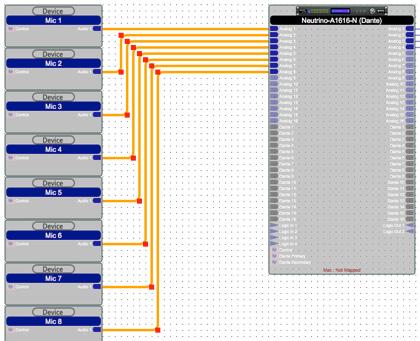 b) Click and drag the highlighted output nodes to the desired input nodes.