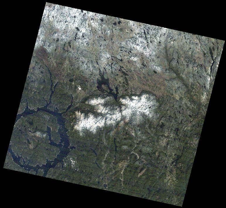 Study Area The area investigated is located in the remote wilderness near central Quebec, Canada. Of particular interest in this Landsat 5 TM scene is a large circular lake (cca.