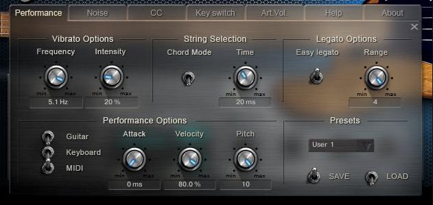 Performance Performance mdoes modes Performance modes Guitar mode We recommend making Guitar your primary mode when using the library. All articulations/fx etc. are available in this mode.