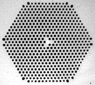 Figure 3.3 Core of Photonic Crystal Fiber. The black color represents holes and grey represents glass material.