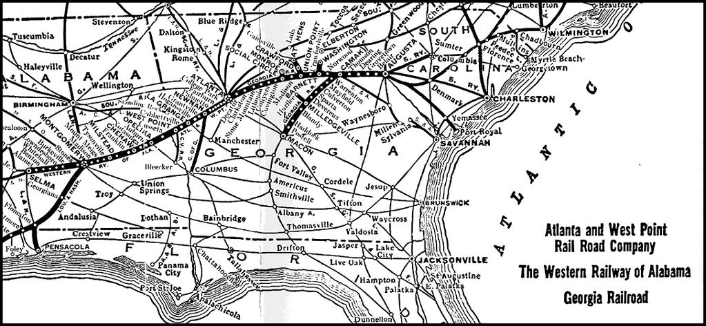The city of Atlanta was created as a railroad hub for the Western and Atlantic Railroad. This track ran from Chattanooga, Tennessee to a small hub called Terminus, which means end of the line.