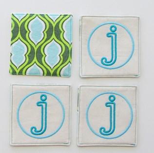 Topstitch around the very edge of each coaster (about 1/8 from