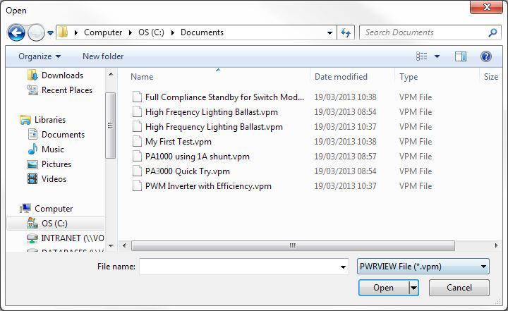 File menu Open / recent project Open / recent project Open The Open button allows you to open previously saved project files. 1.