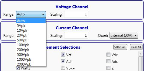 Setup Voltage channel Voltage channel The Voltage Channel section allows the set up of ranging and scaling as shown below. 1.