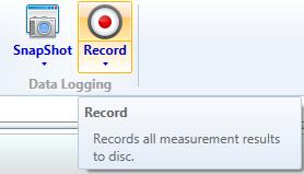 xxx Measure Record The Status Bar indicates that results are being recorded and the Record button will change to Stop.