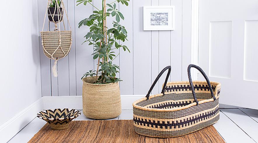 All products are handmade in Africa, crafted by weaving cooperatives and sustainably sourced from local materials such as sisal grass, veta vera, banana leaf and doum palm.