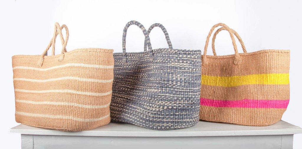 SHOPPERS (KENYA) Ethically handmade from sisal grass (and one from a banana leaf and sisal mix) in the rural Eastern Region of Kenya, in partnership with