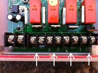Connect the wire from motor 1 to position M1 where red is + and red black is -.