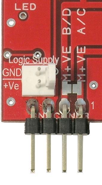 3 Getting Started If you are using a single motor power supply, link the 2 pads just above the power supply pins marked M+VE B/D and M+VE A/C as shown below: 3.