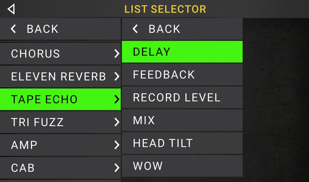 Using the toe switch will select the other expression pedal and deactivate (bypass) the current expression pedal s parameter.