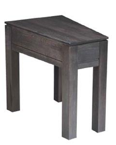 Craftsmanship. Focused on quality craftsmanship. 702602 Shown above in Heron Grey 702602 End Table - drawer, square legs 18 W x 22 H x 24 D The wedge table fits perfectly between two chairs.