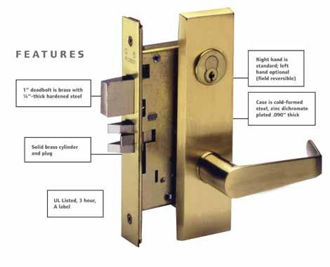 MA - Series Door thickness: Standard accommodates thickness of 1-3/4 to 2-1/4. Backset: 2-3/4 only. Case: Cold formed steel, zinc dichromate plated,.090 thick. Optional lead wrapping available.