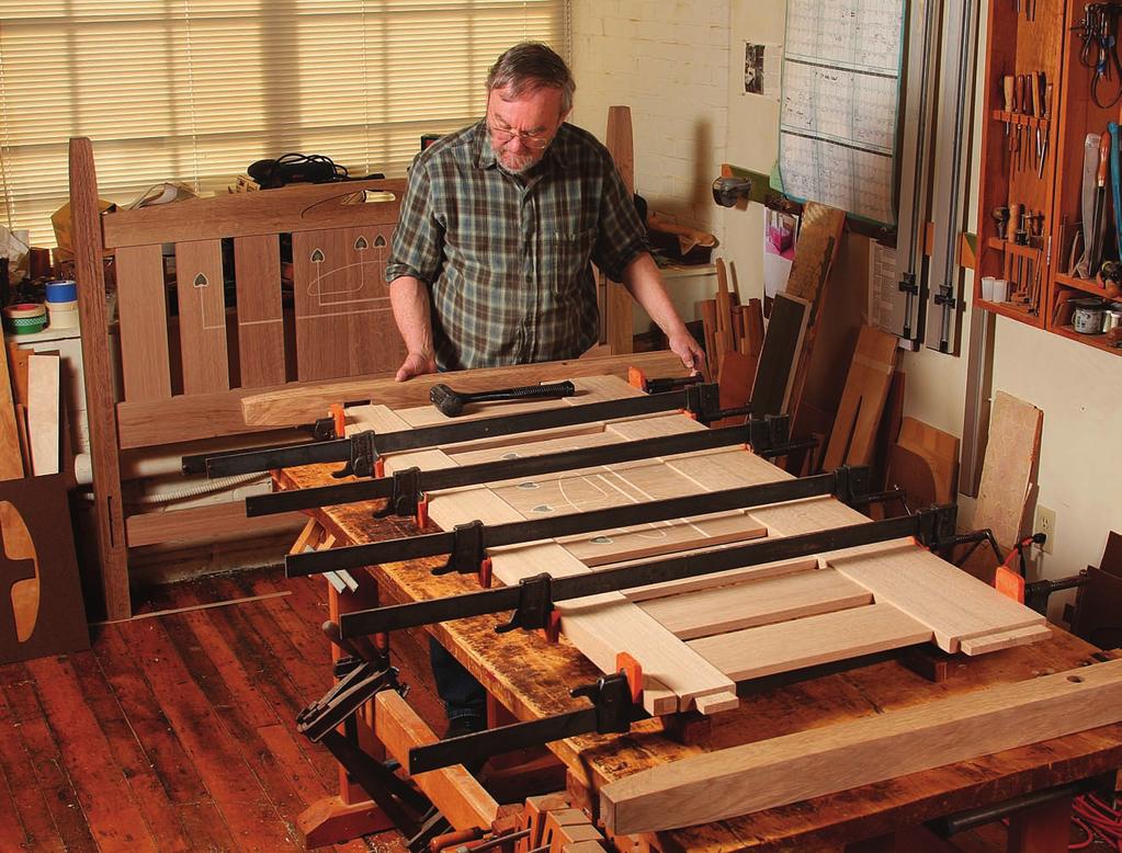 Assembly Glue up the headboard and footboard. Do this after adding the decorative inlay (see Master Class, p. 76).