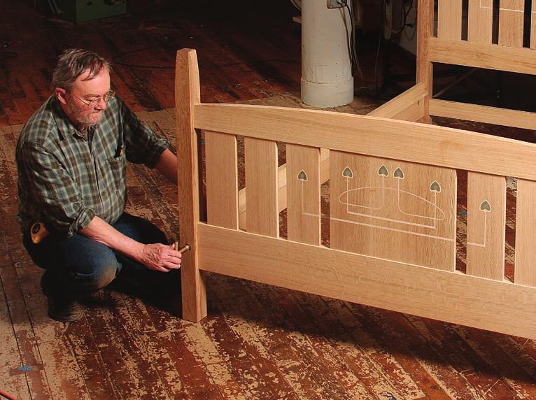 Make and fit the side rails Cut the bed side rails to dimension and make the 1 2-in.-long stub tenons on each end.