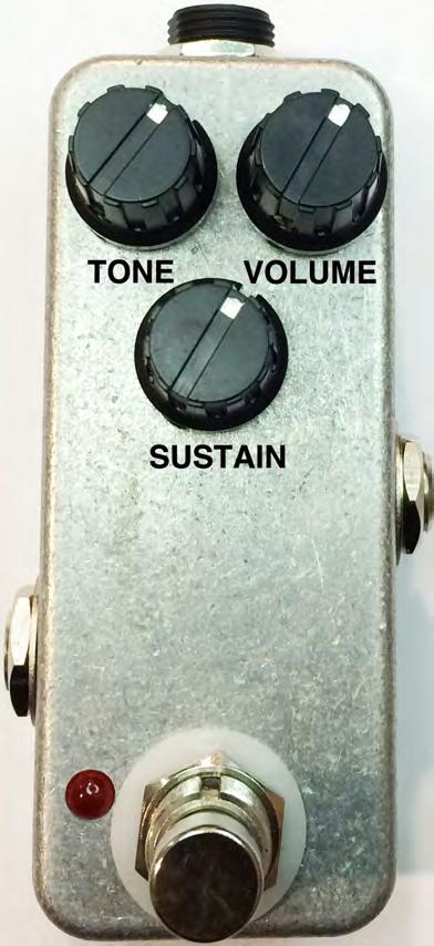 VOL: Controls overall output volume. SUSTAIN: Controls the amount of distortion. TONE: Controls the tone.