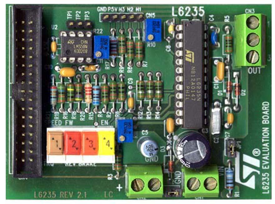 Demonstration board for L6235 DMOS driver for 3-phase brushless DC motor Description Data brief Features Operating supply voltage from 8 to 52 V 5.6 A output peak current (2.8 A DC) R DS(ON) 0.3 typ.