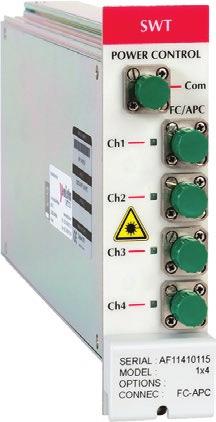 OSICS SWT APC Optical Switch with Power Control The OSICS SWT APC is an optical switch module that comes in a 1x2 or 1x4 configuration: one common output channel and two or four input channels.