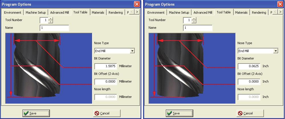 Figure 1-4. Setting the Tool Table. Emulating the Part Program G 9. In the CNC Mill Software, emulate program 39468_EX1_**.