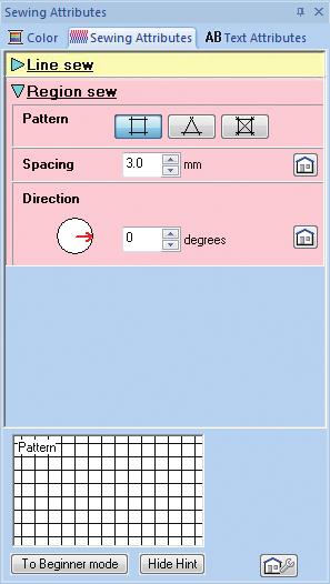 Detailed Settings for the Net Fill Stitch Expert mode Hint view A