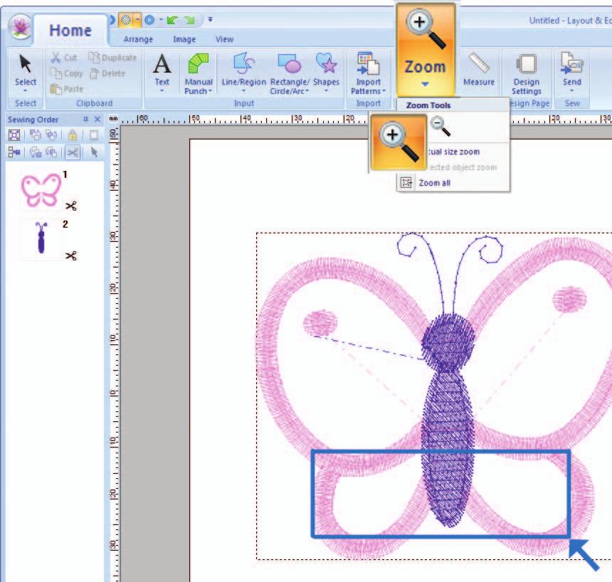 Tutorial : Creating Cutwork Patterns From Favorite Embroidery Patterns c Click, then, then to select the Zoom In, and then drag