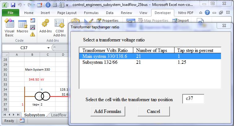 However before running the loadflow program the transformer off-nominal tap ratio has to be added to the transformers.