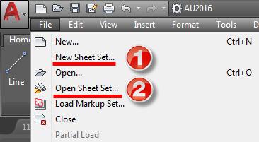 The Sheet set manager can be found on the ribbon under the application menu as shown in Figure 1. If you use the menubar you can find it under the file section shown in Figure 2.