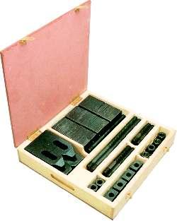 Clamping Elements CLAMPING KIT - 34 PIECE (WITH ADJUSTABLE SUPPORT PLATES & STRAP CLAMPS) TOOLFAST Clamping Kit - 34 piece is an economical clamping kit housed in an elegant wooden box.