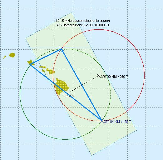 - 53 - ICAO/IMO JWG-SAR/16 SD Figure 5 - Aircraft SRU search down the intersect line at an altitude of 10,000 feet with a radio horizon range of 123 nm.