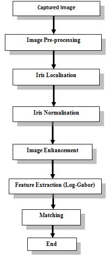 (a) IRIS recognition using circular Hough algorithm. Iris recognition system is below Fig.3 the first step of the system is to capture the eye image, captured image is then send for preprocessing.