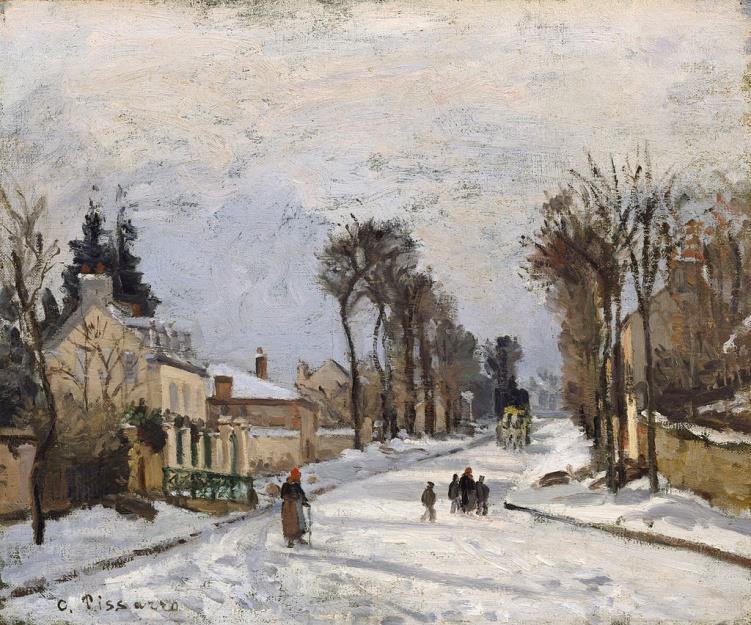 Camille Pissarro, did the picture Road to Versailles, in 1873. He was a leader in the Impressionist movement in art.