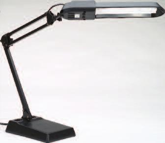 Features powerful 18W fluorescent tube in head and 34" friction arm with three tension controls for precise positioning and black finish.