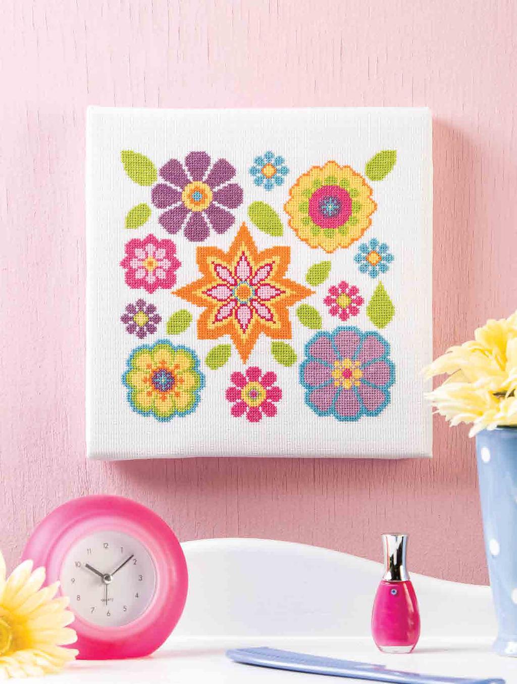 i can CROSS STITCH t!p ALTERNATE FINISHING Would you rather have a wall hanging with your Flower Power design? Easy!