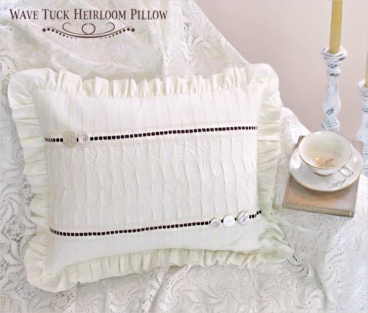 Published on Sew4Home Heirloom Pillow with Wave Tucks and Woven Lace Editor: Liz Johnson Monday, 01 May 2017 1:00 Perhaps best known as the provence of christening gowns and wedding ensembles,