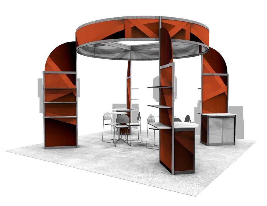 ESSENTIAL SERIES 20 x 20 Mod 10 (20 x 20 ) The MOD 10 is a hardwall booth package with an outstanding 12 high circular header that gets your booth noticed from all