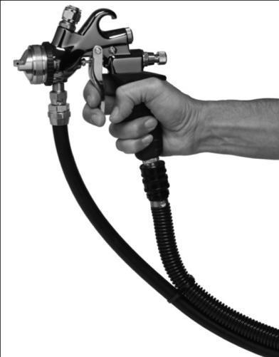 By removing the paint cup from the spray gun you immediately reduce the overall weight of the spray gun by ½.