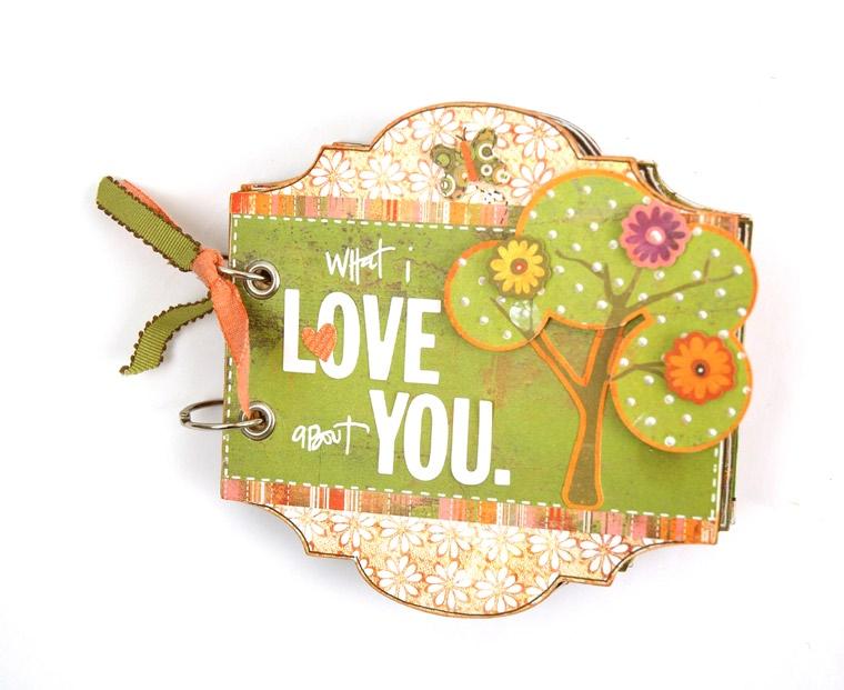 national scrapbook day green at heart mini album featuring/ Green at Heart paper collection what i love about you by/ layle koncar kit supplies/ 1 Capital album in Milk Chocolate (brown) 1 Green at