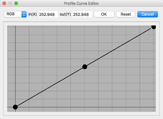 4.4.3. Profile Curve Editor Clicking the Edit button opens a simple Profile Curve Editor which allows for editing LUT-based RGB profiles only.